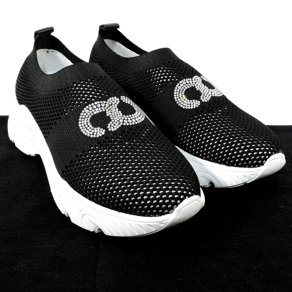CASADEI 🇮🇹 WOMEN'S BLACK STREICH FABRIC FASHION SUMMER SNEAKERS - Picture 2 of 10